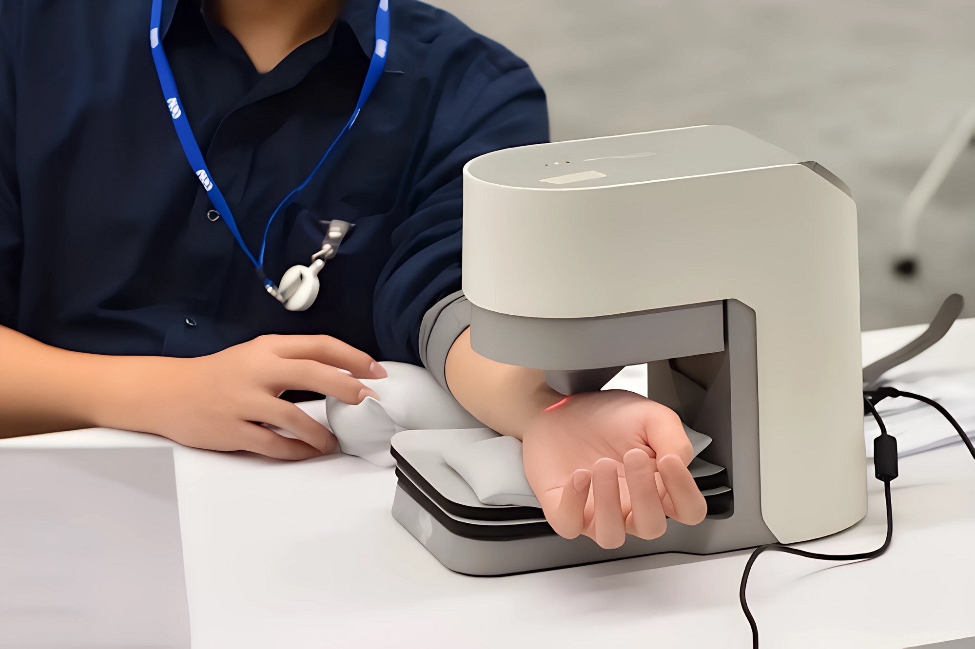 友達耘康中醫數位化檢測解決方案之脈象檢測系統採用高靈敏多點式壓力感測器，可真實還原「寸、關、尺」三部脈象量測結果