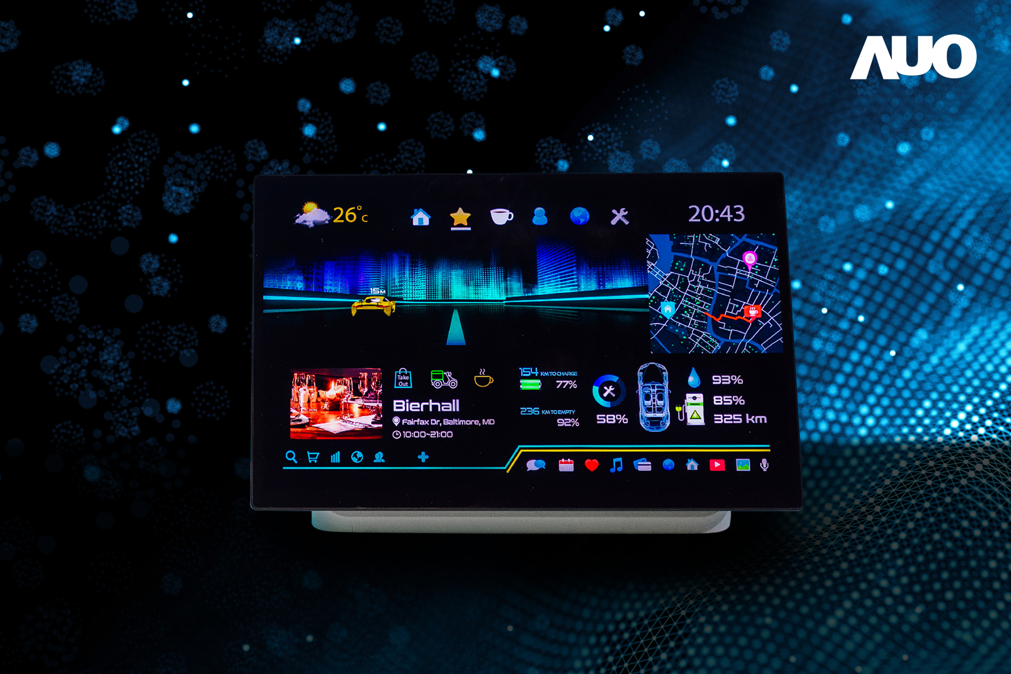 友達16吋超高色域車載中控獲得2025顯示器元件產品技術獎之面板模組類傑出產品獎，首次在車載領域採用藍光COB（LED chip-on-board）搭載量子點（Quantum Dot）膜之Mini LED解決方案實現廣色域