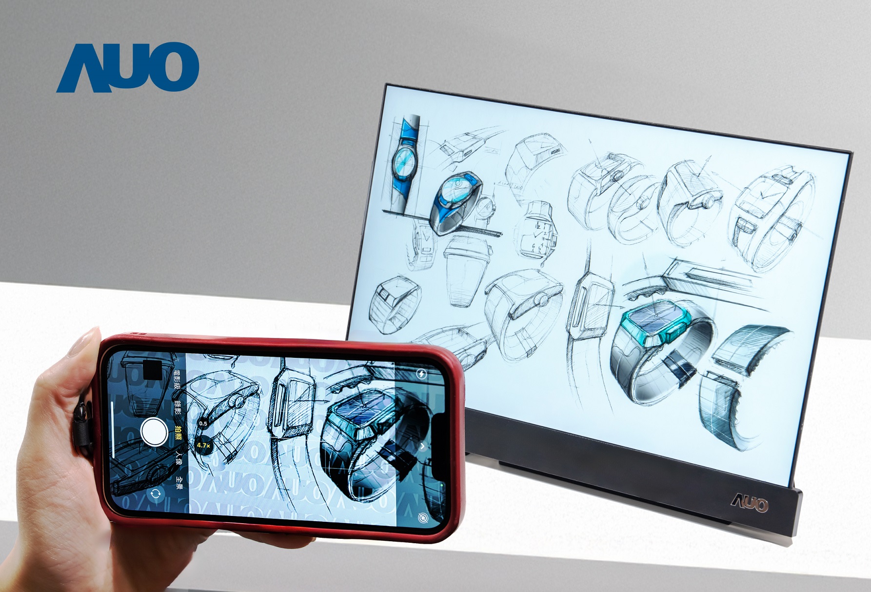 必一·运动(B-Sports)16吋防窥显示器，采用人眼无法察觉、相机拍摄时才显现的隐藏式水印技术，未来可结合AI镜头侦测周围环境，实时开启或关闭水印，大幅提升在公共场域使用显示器的安全性