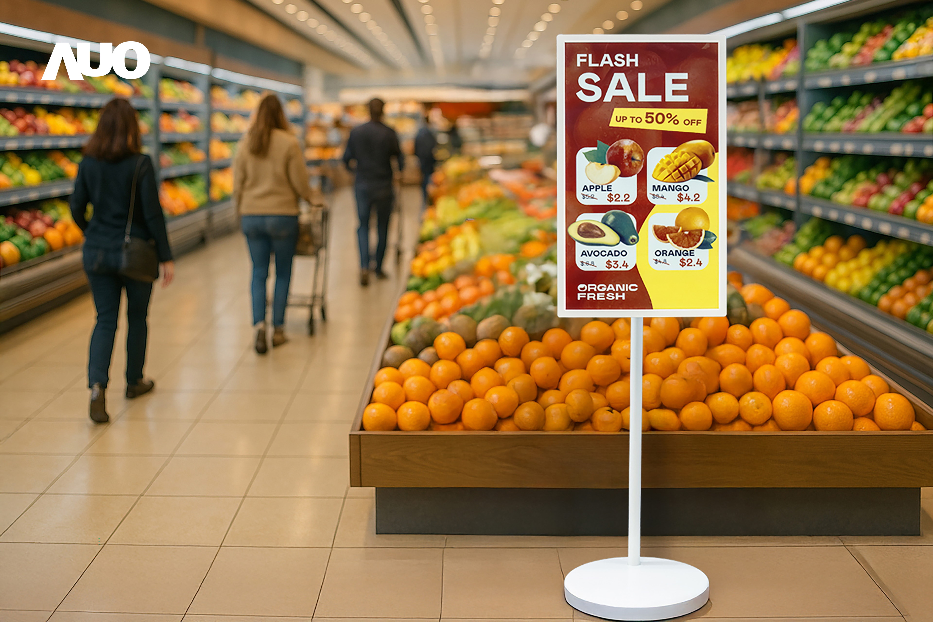 达擎首亮相低功耗、全彩的〝aecoPost电子纸解决方案〞，仅在更新画面时需要微量的电力驱动，无需布建电线的便捷设计，使其可灵活应用、随意置放，并可透过云端或行动装置app，轻松管理及排程广告内容，晋升店头营销利器。